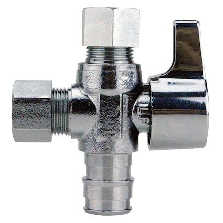 Apollo 1/2 in. Chromed Brass PEX-A Barb x 3/8 in. Compression Dual Outlet Quarter-Turn Straight Stop Valve EPXVS123838C